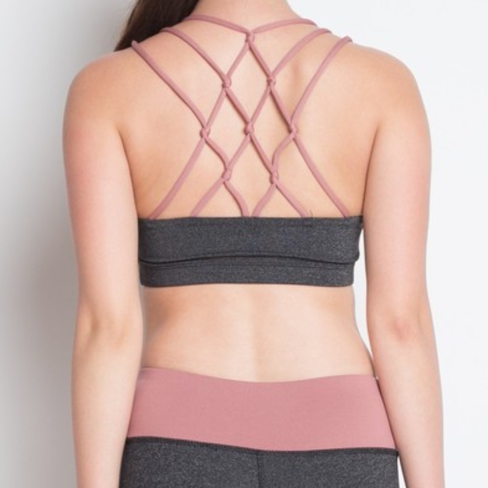 3 for $30! Strappy Pink & Grey Sports Bra - Picture 1 of 4
